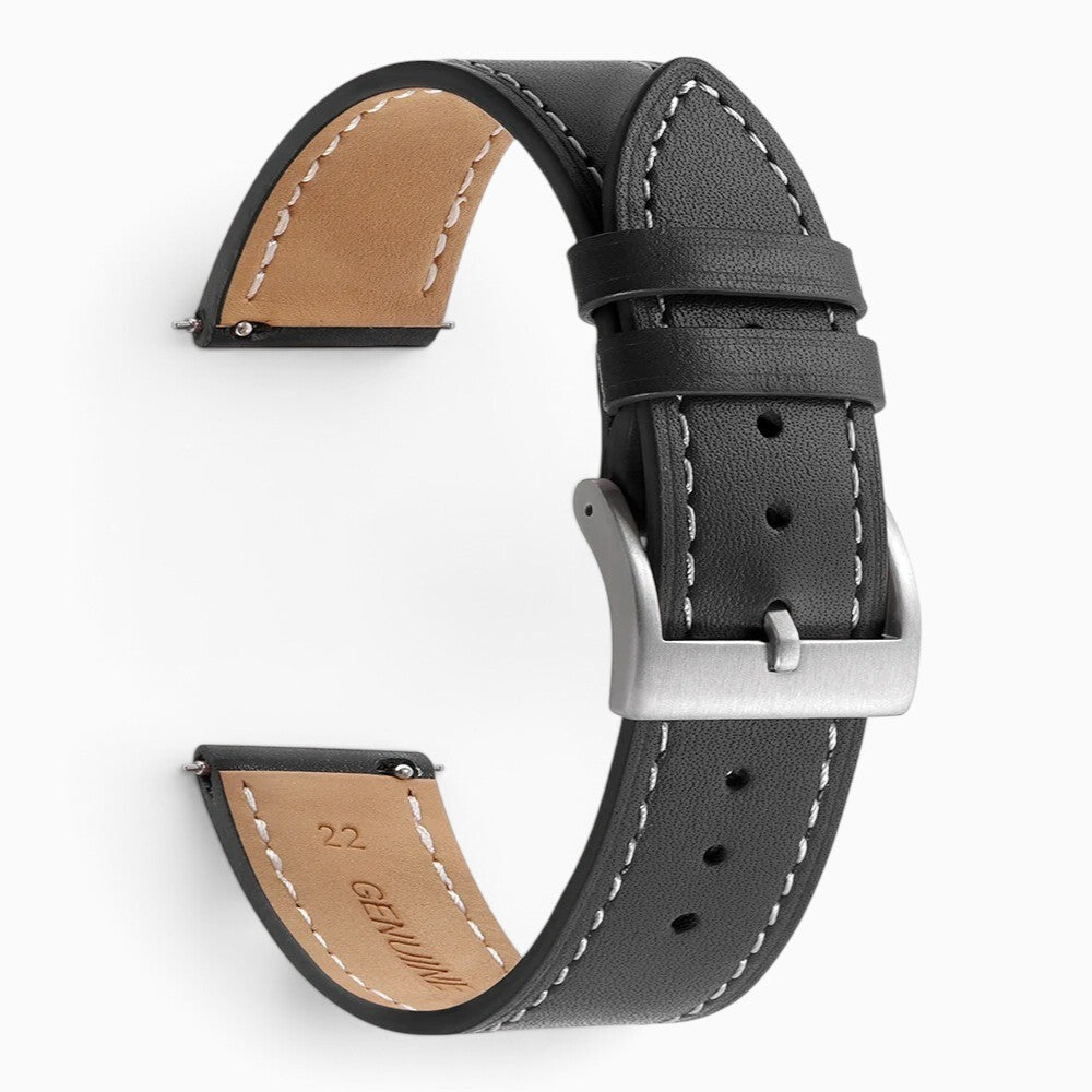 Bracelet montre cuir surpiqué noir