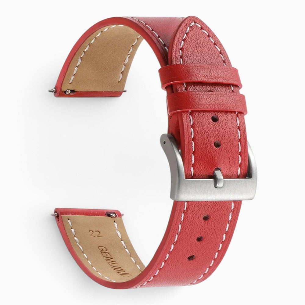 Bracelet montre cuir surpiqué rouge