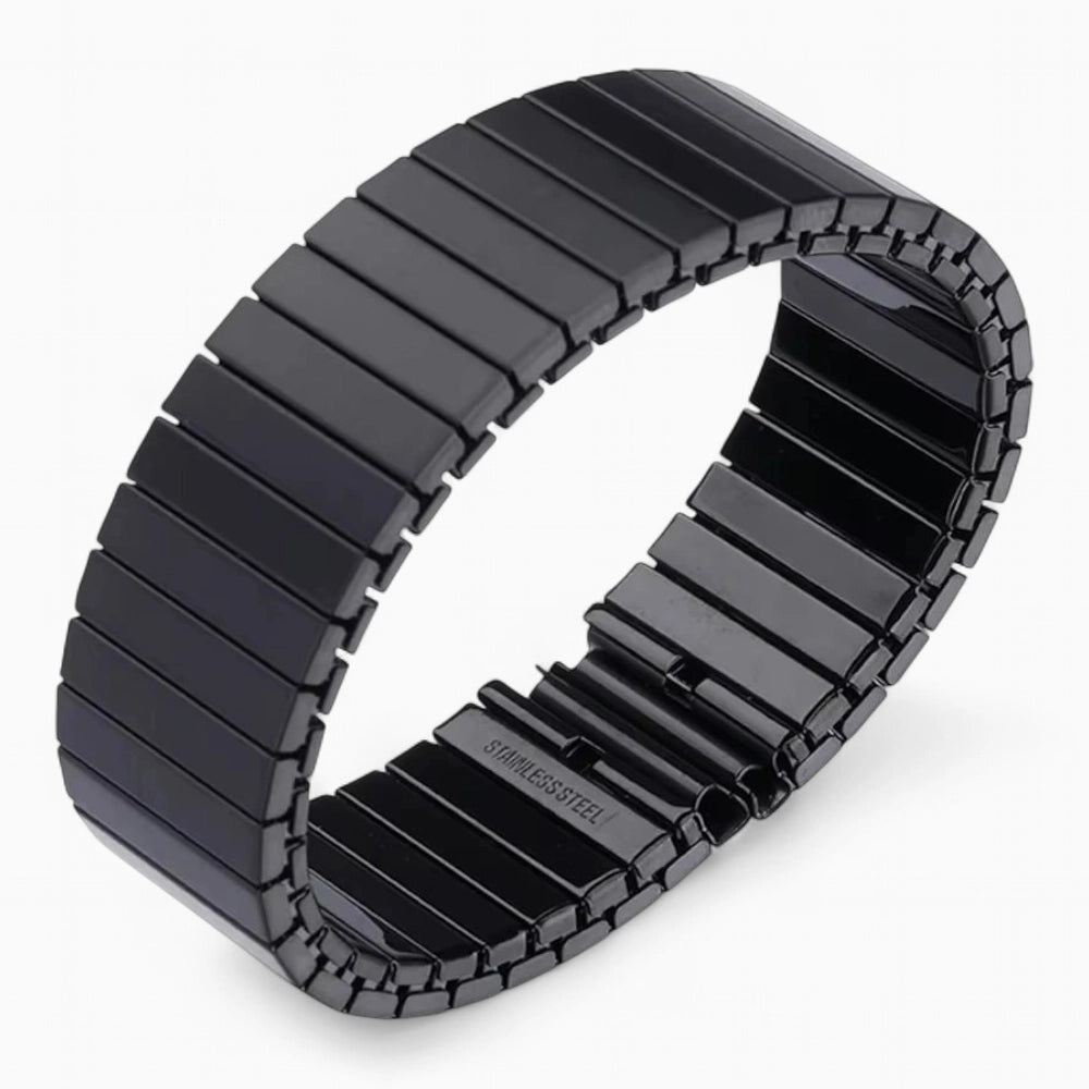 bracelet montre élastique métal extensible noir