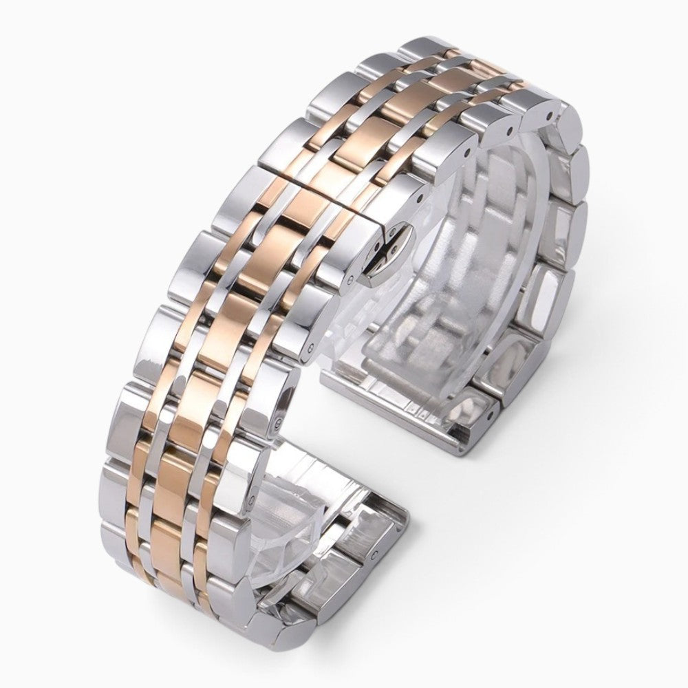 Bracelet montre métal bicolore argent et or rose