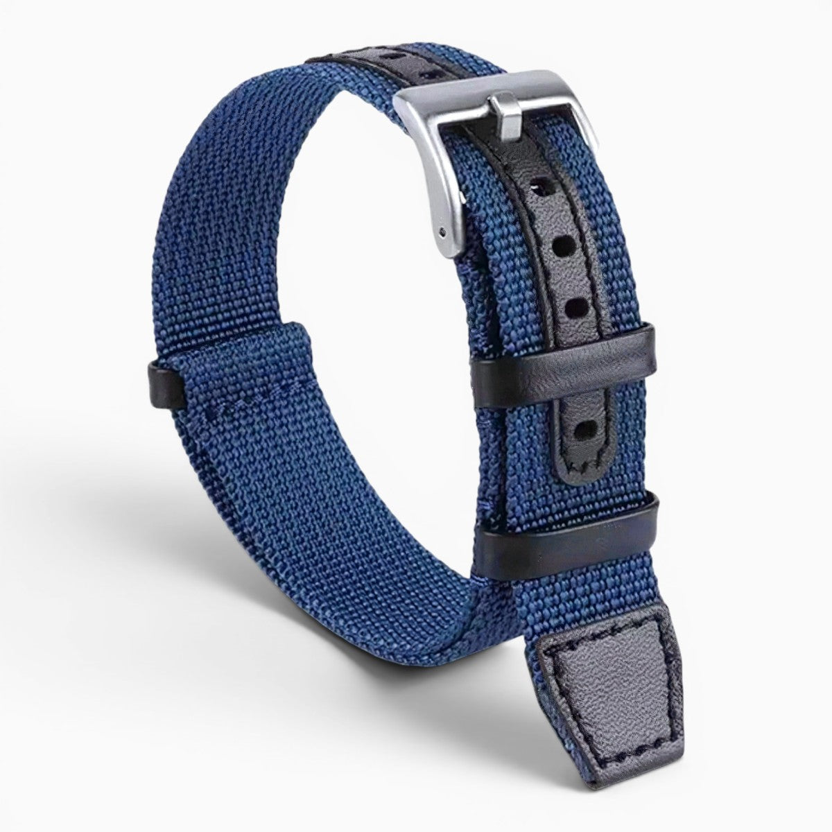 Bracelet montre nylon et cuir bleu marine