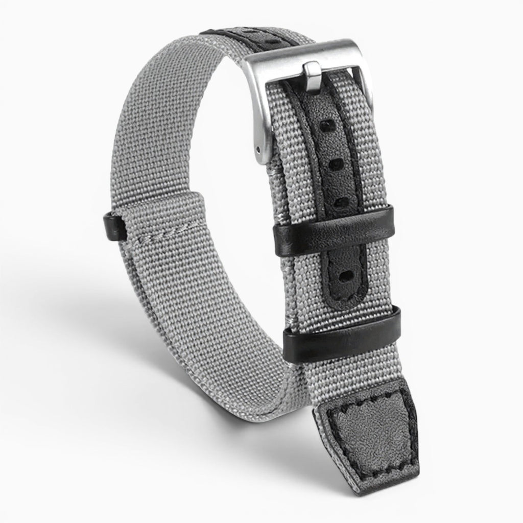 Bracelet montre nylon et cuir gris