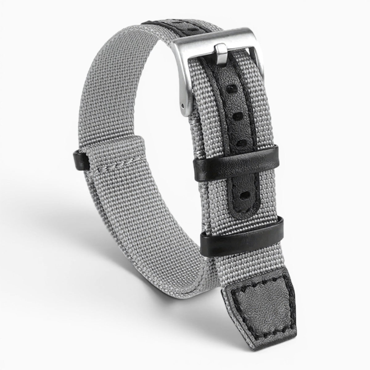 Bracelet montre nylon et cuir gris