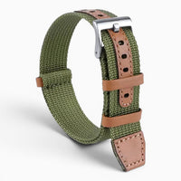 Bracelet montre nylon et cuir kaki