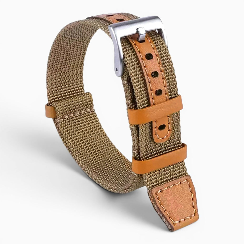 Bracelet montre nylon et cuir marron