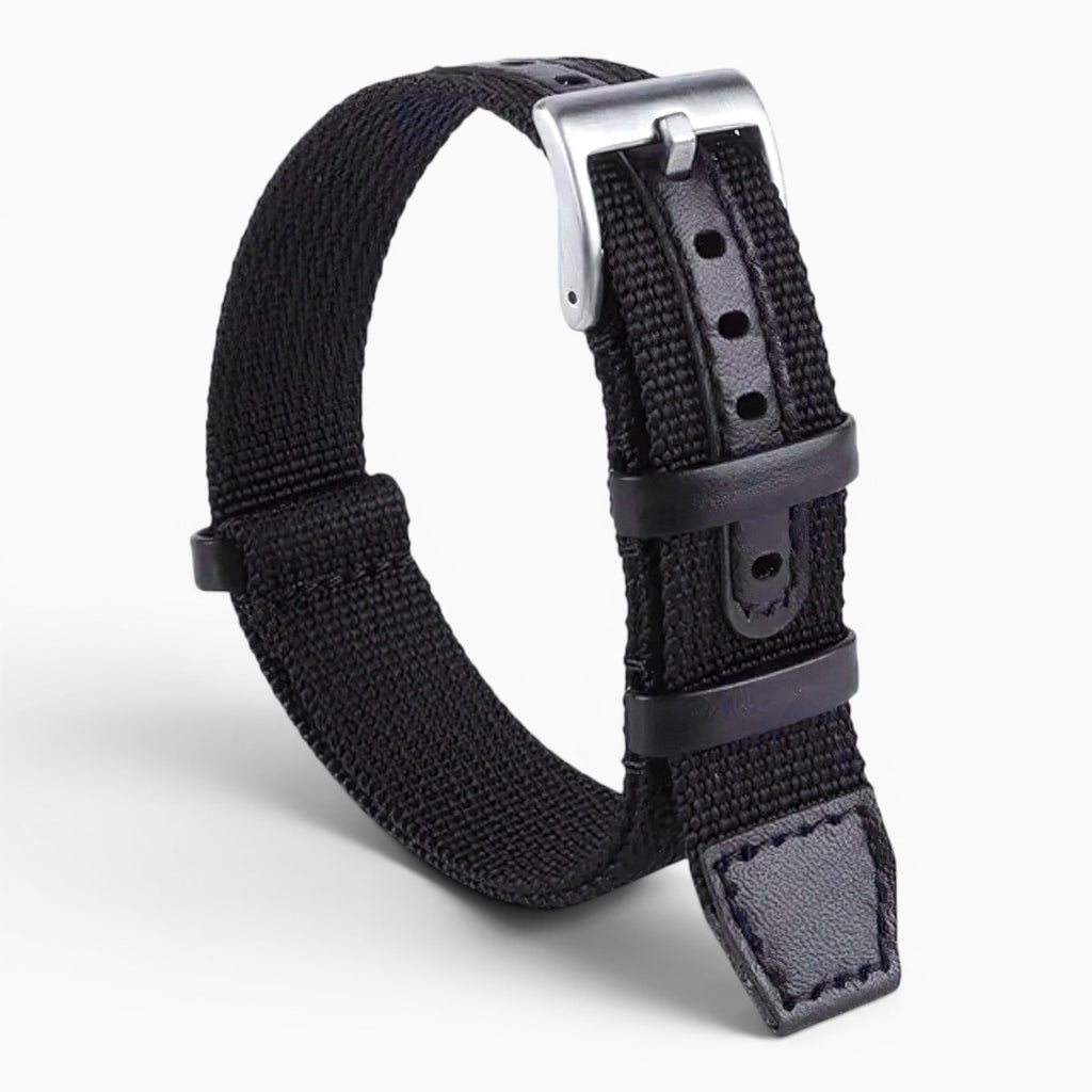 Bracelet montre nylon et cuir noir