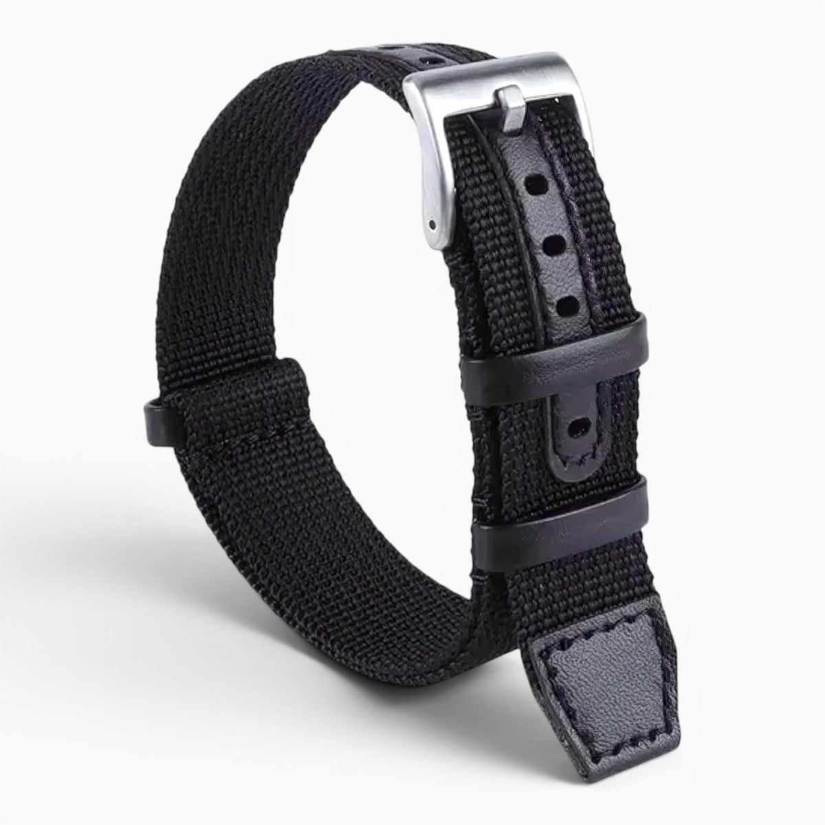 Bracelet montre nylon et cuir noir