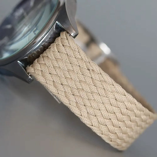 bracelet montre nylon tissu tressé beige