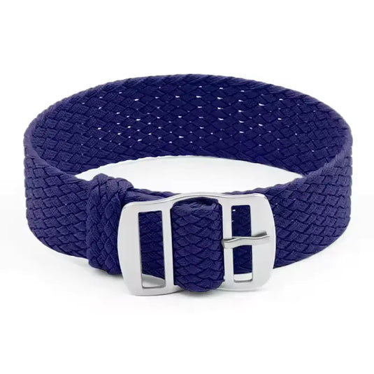 bracelet montre nylon tressé bleu marine tissu perlon