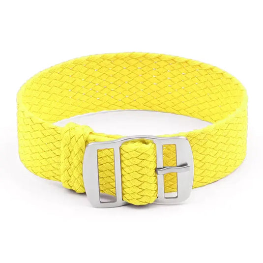 bracelet montre nylon tressé jaune tissu perlon
