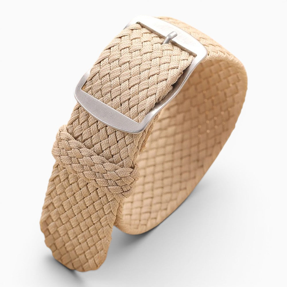 bracelet montre nylon tressé tissu perlon beige