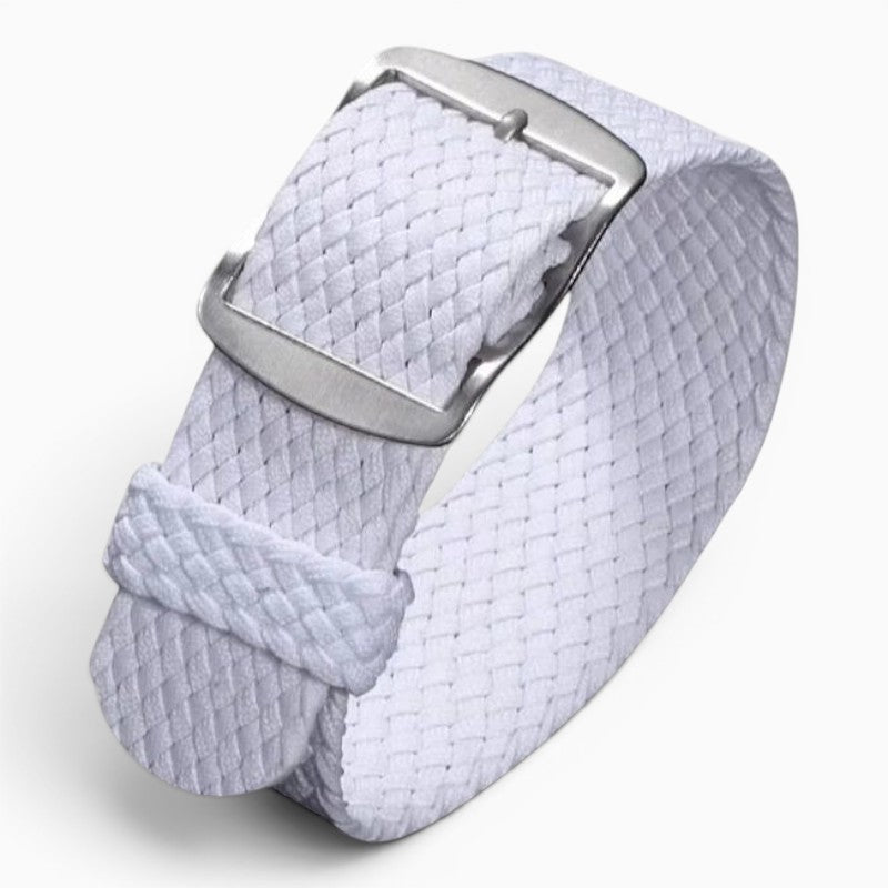 bracelet montre nylon tressé tissu perlon blanc