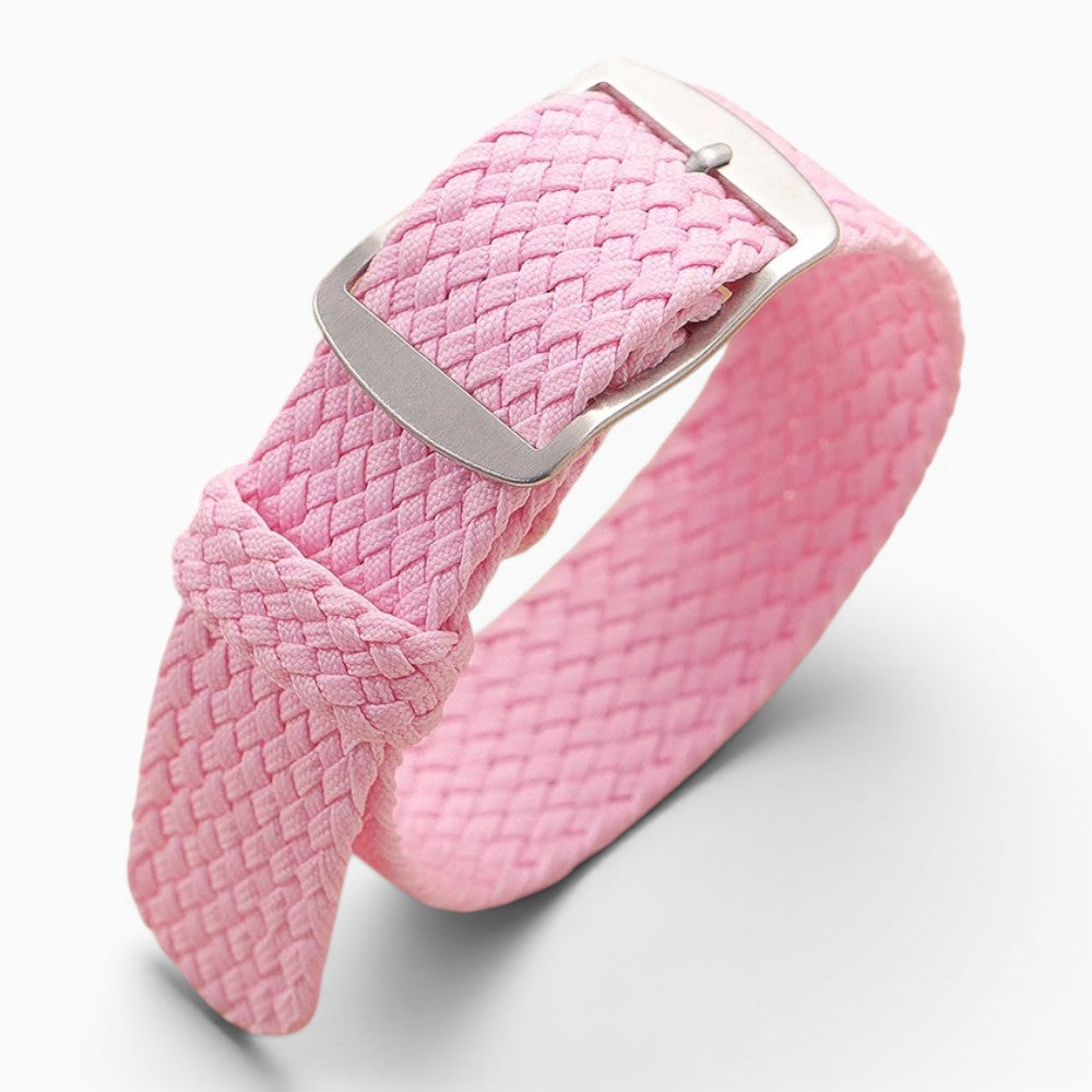 bracelet montre nylon tressé tissu perlon rose