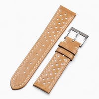 bracelet montre rallye cuir perforé beige