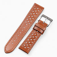 bracelet montre rallye cuir perforé marron clair