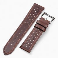 bracelet montre rallye cuir perforé marron