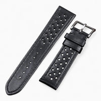 bracelet montre rallye cuir perforé noir