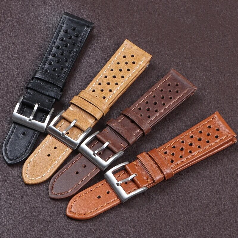 bracelet montre rallye cuir perforé