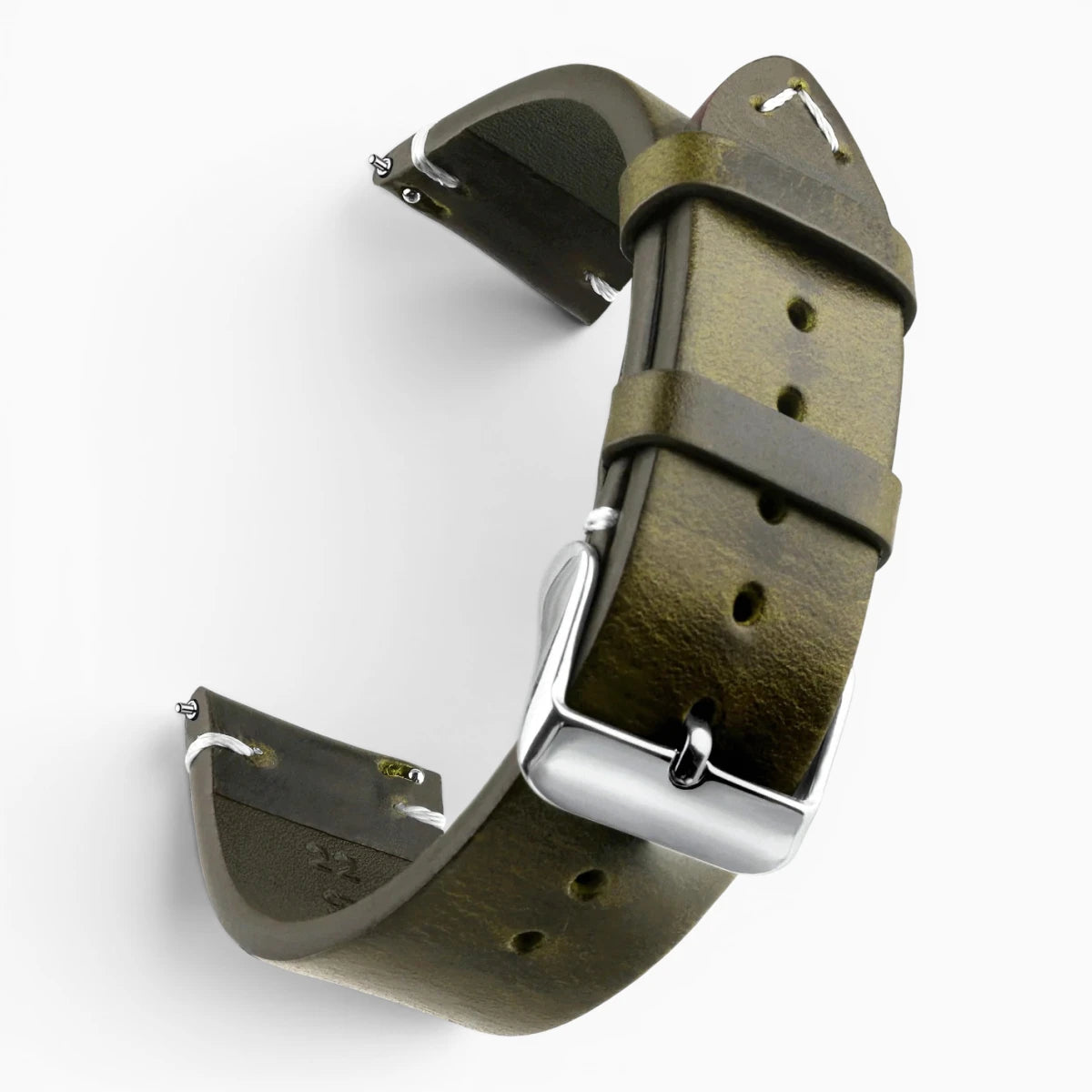 Bracelet montre rétro en cuir ciré kaki