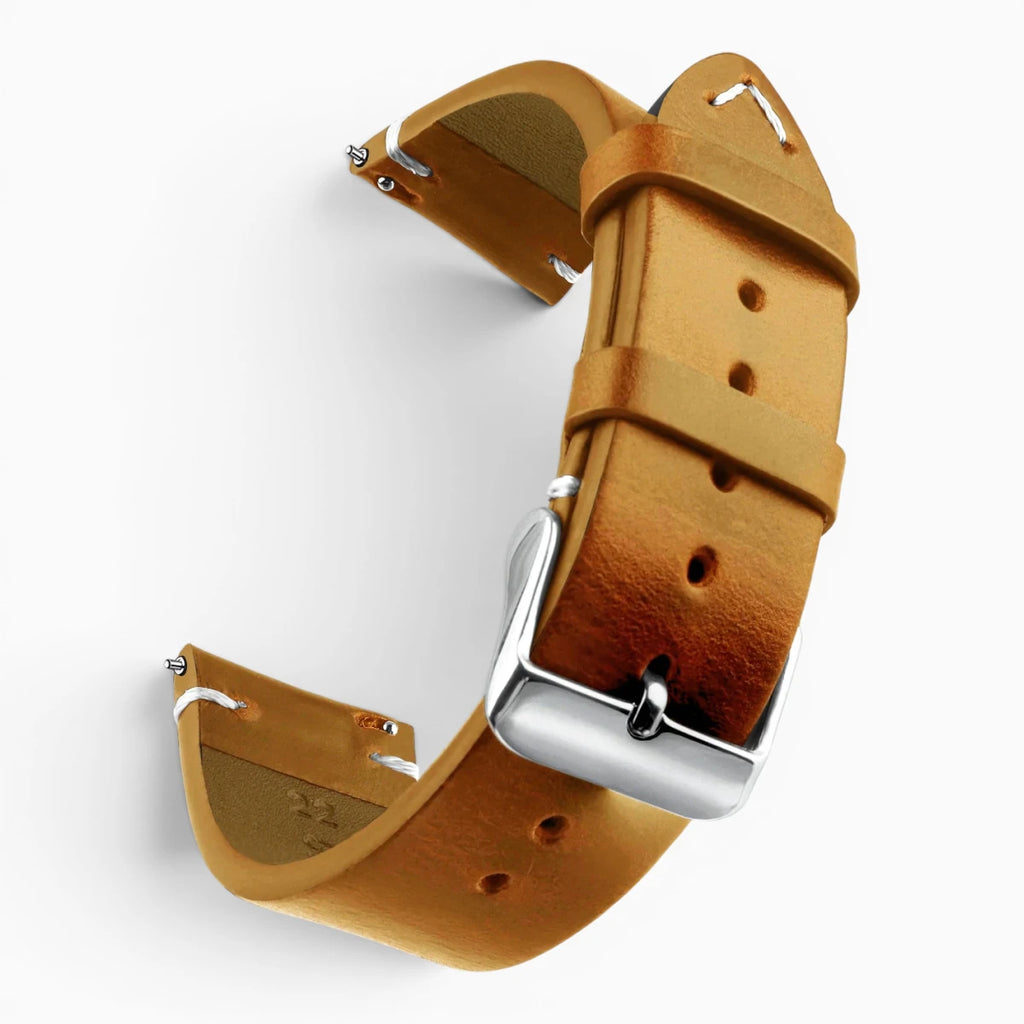 Bracelet montre rétro en cuir ciré marron clair