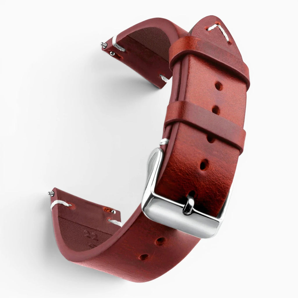 Bracelet montre rétro en cuir ciré rouge