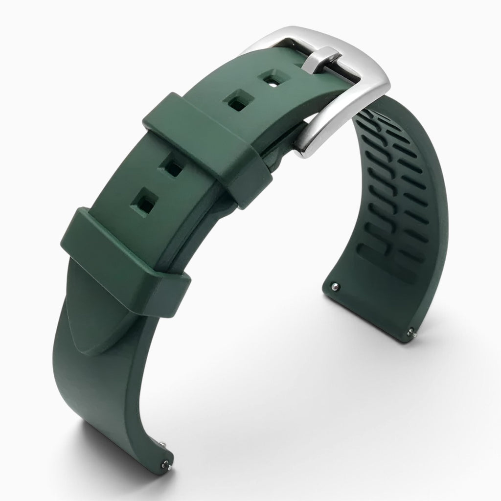 Bracelet montre silicone kaki boucle argentée