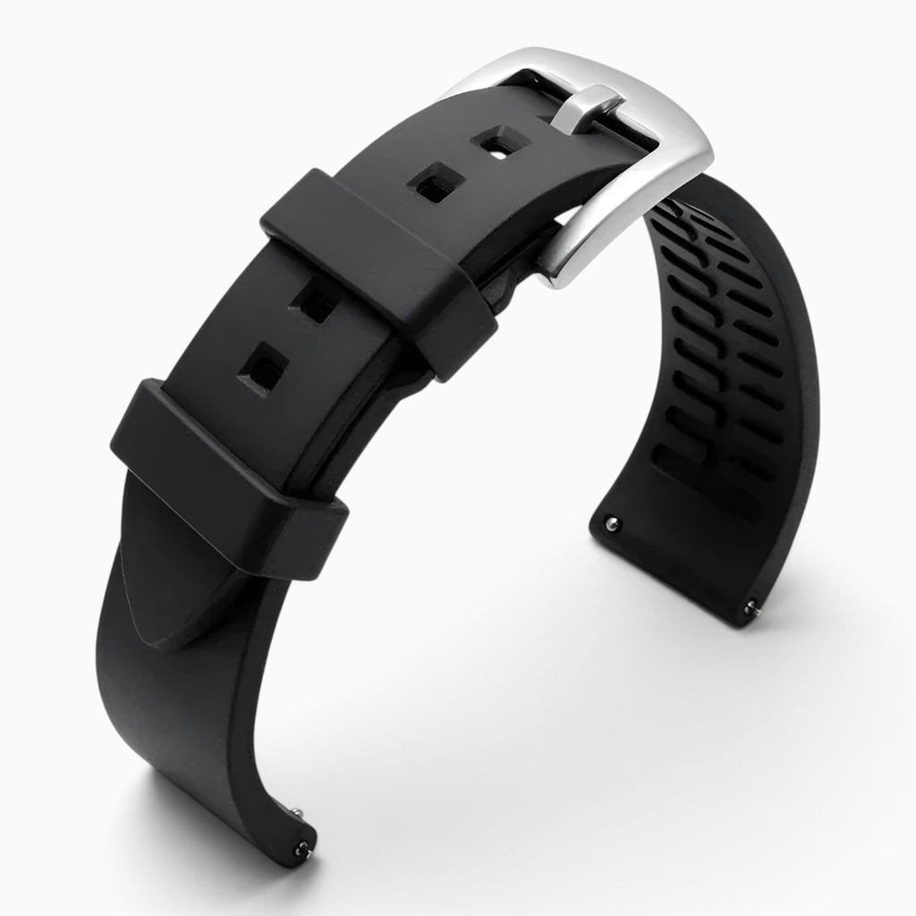 Bracelet montre silicone noir boucle argentée