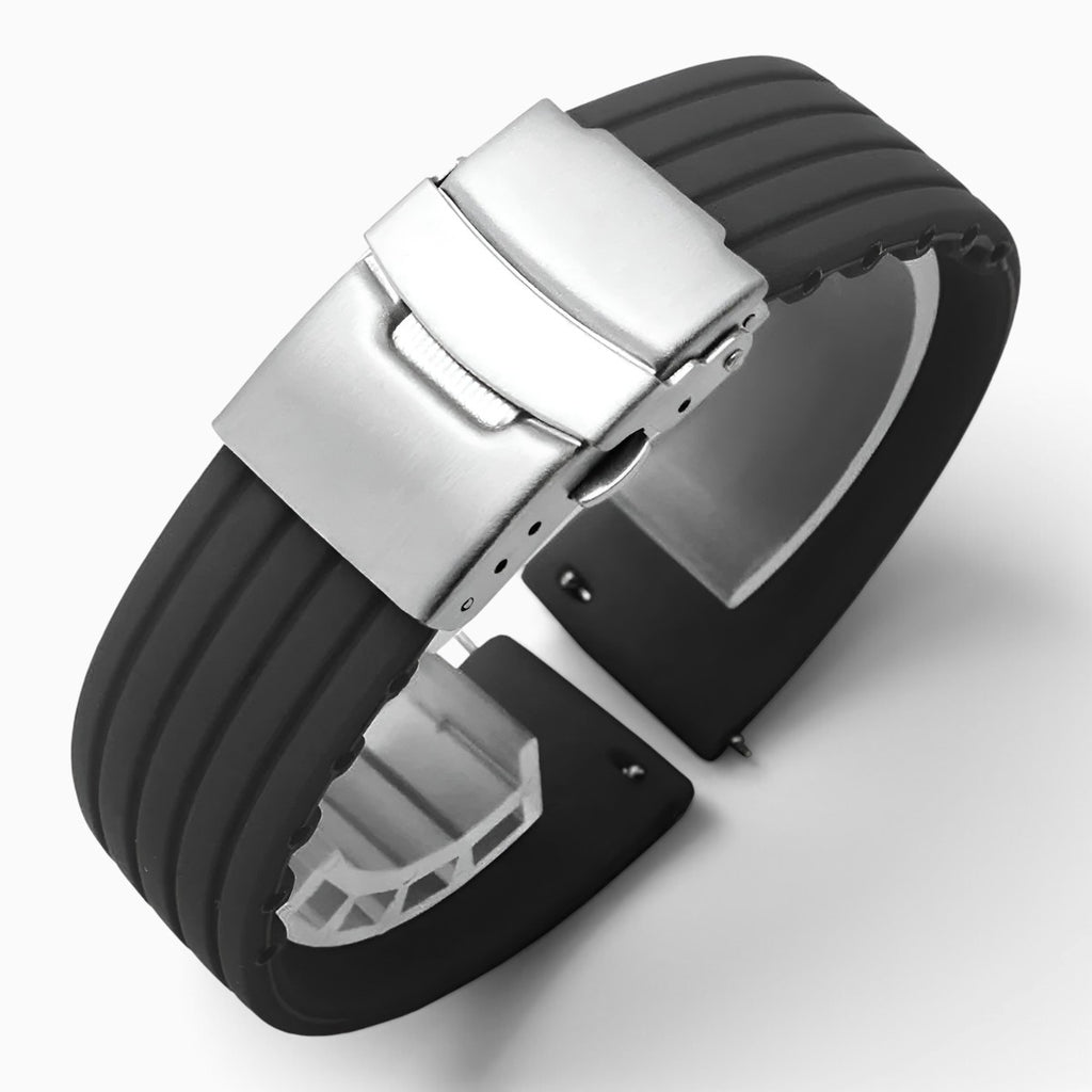 Bracelet montre silicone noir boucle déployante