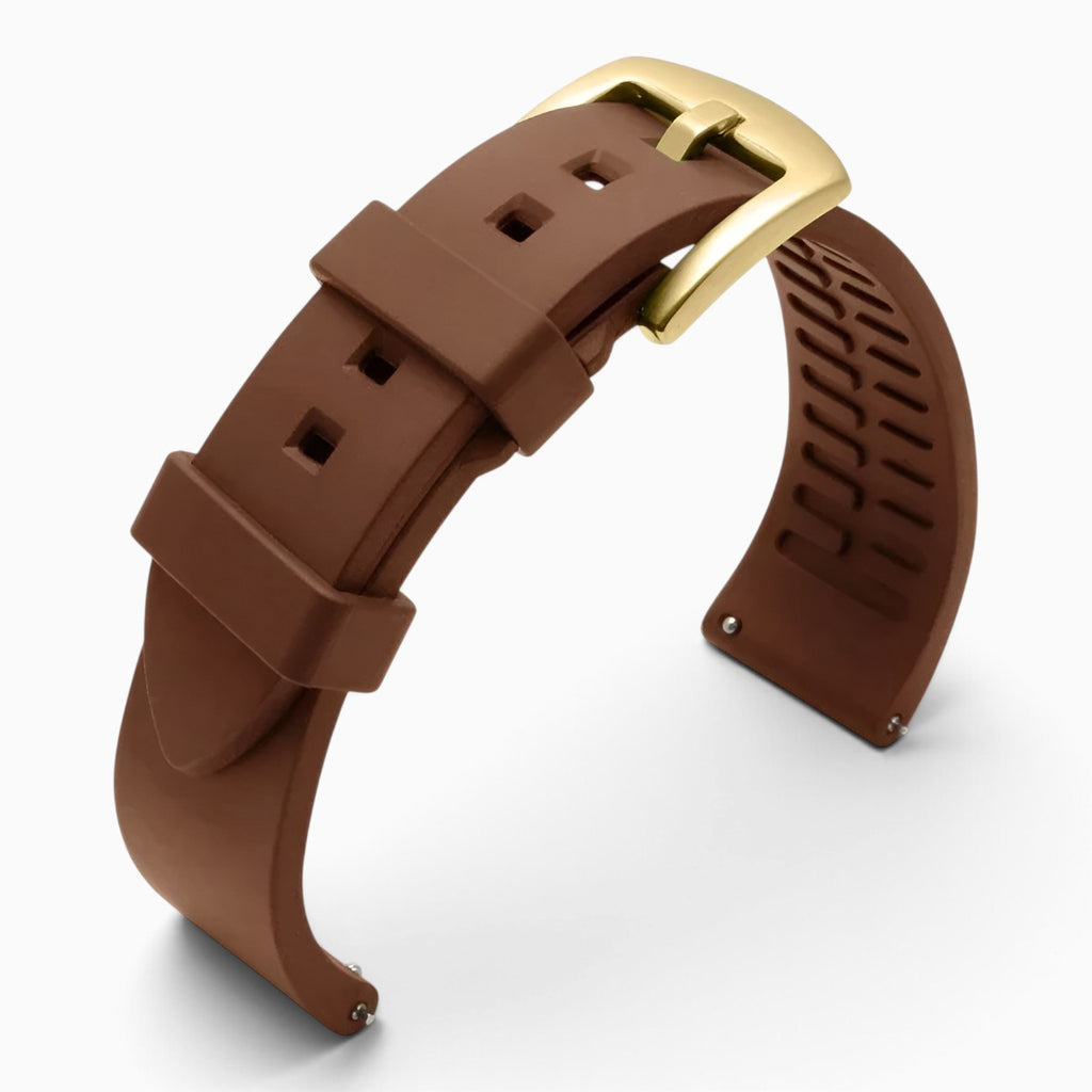 Bracelet montre silicone marron boucle dorée