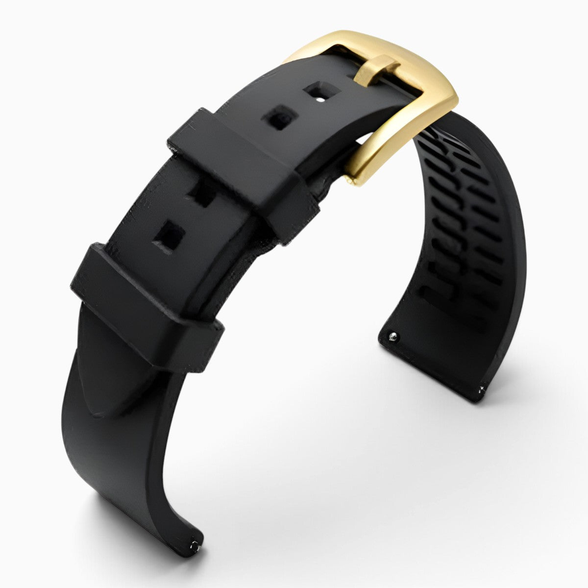 Bracelet montre silicone noir boucle dorée