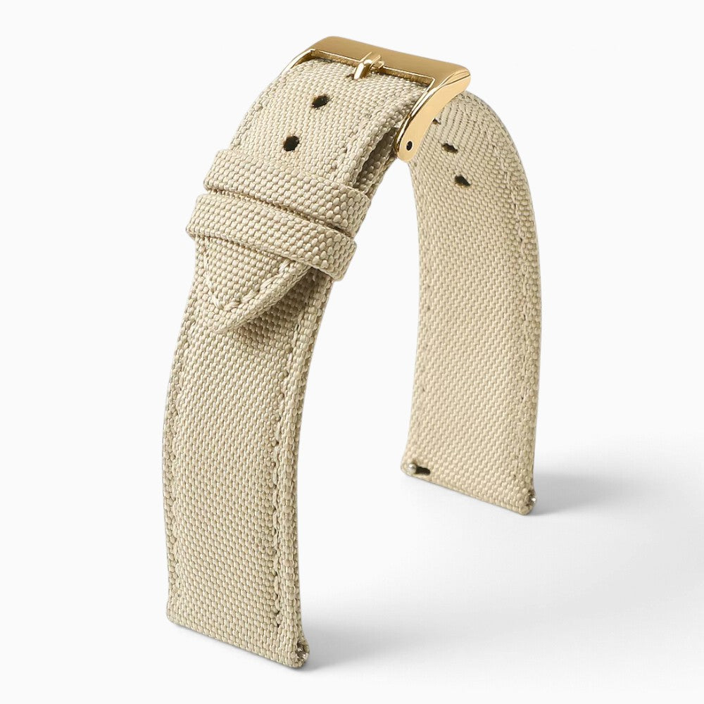 Bracelet montre toile de voile beige boucle dorée