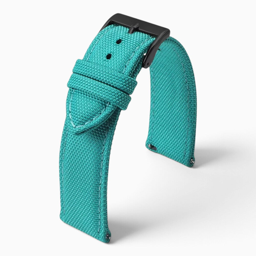 Bracelet montre toile de voile bleu ciel boucle noire