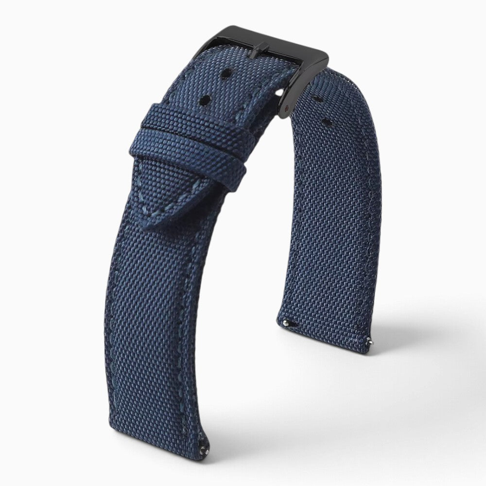 Bracelet montre toile de voile bleu marine boucle noire