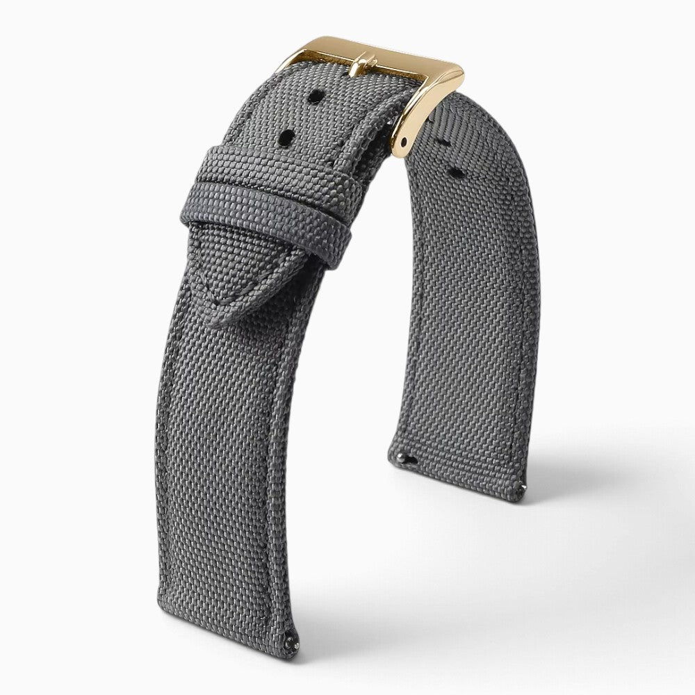 Bracelet montre toile de voile gris boucle dorée