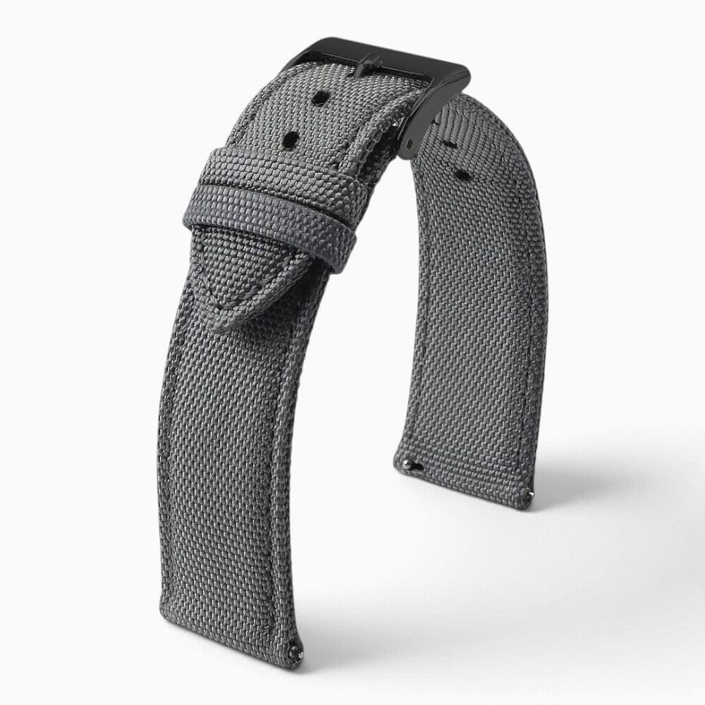 Bracelet montre toile de voile gris boucle noire