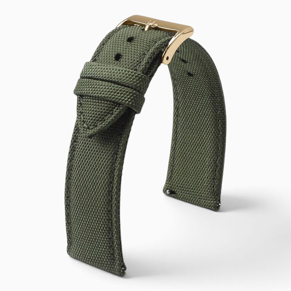Bracelet montre toile de voile kaki boucle dorée