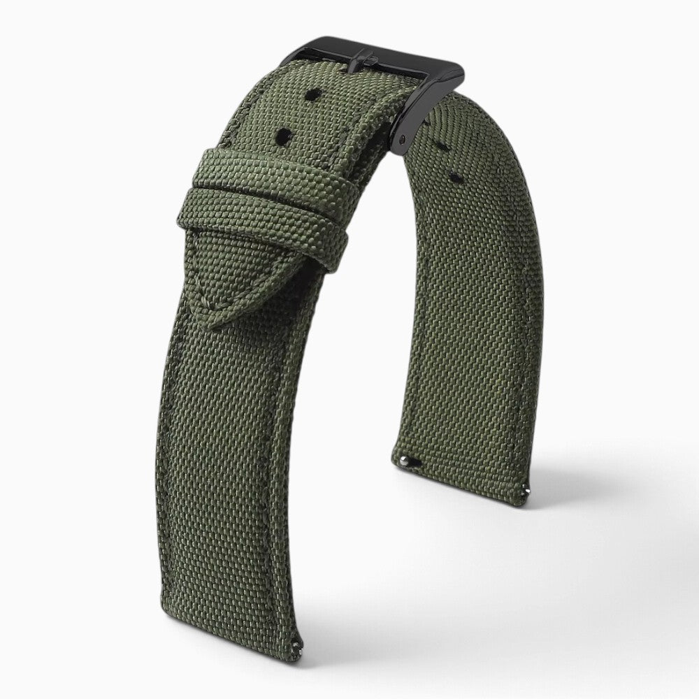 Bracelet montre toile de voile kaki boucle noire