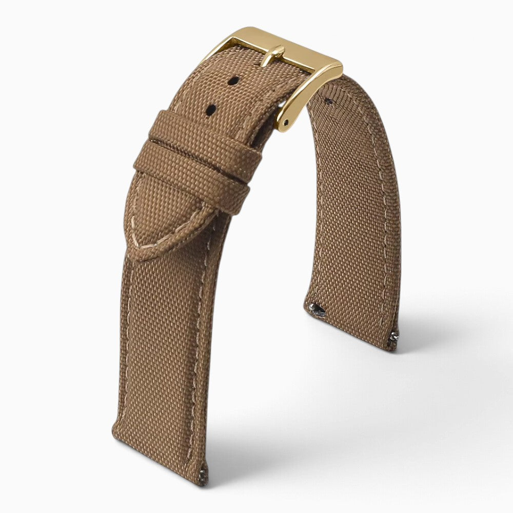 Bracelet montre toile de voile marron boucle dorée