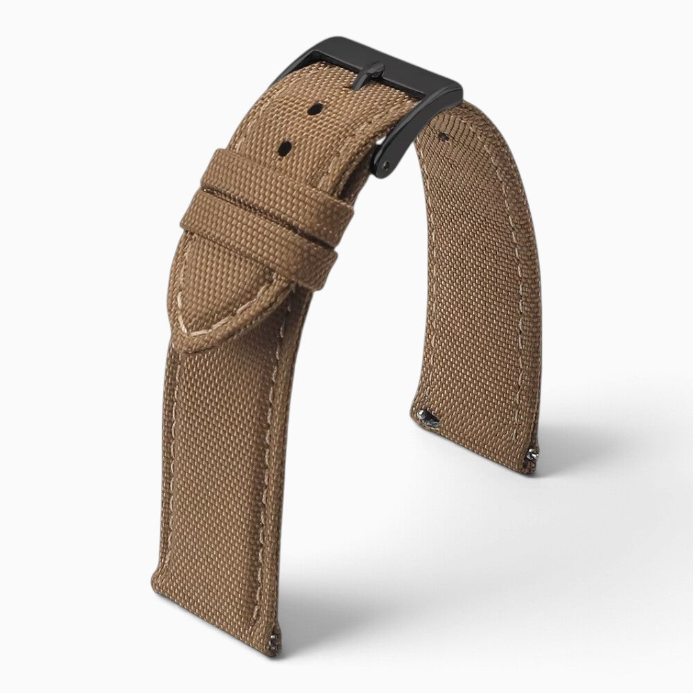 Bracelet montre toile de voile marron boucle noire
