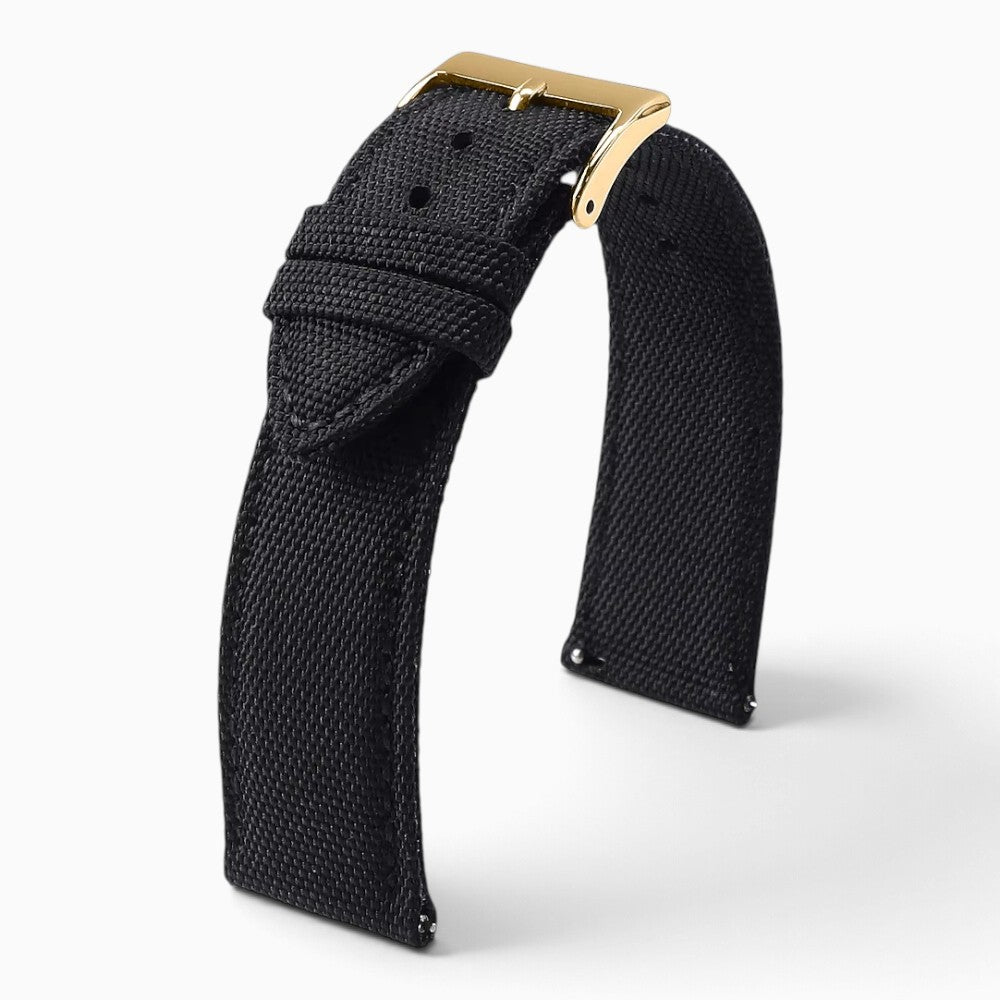 Bracelet montre toile de voile noir boucle dorée