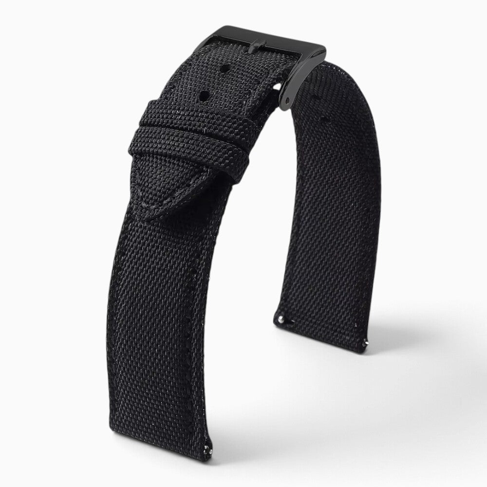 Bracelet montre toile de voile noir boucle noire