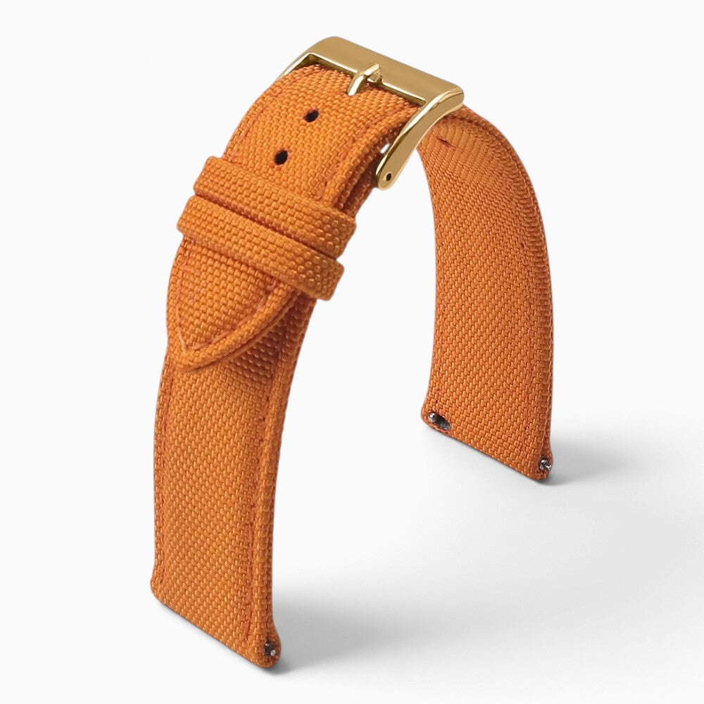 Bracelet montre toile de voile orange boucle dorée