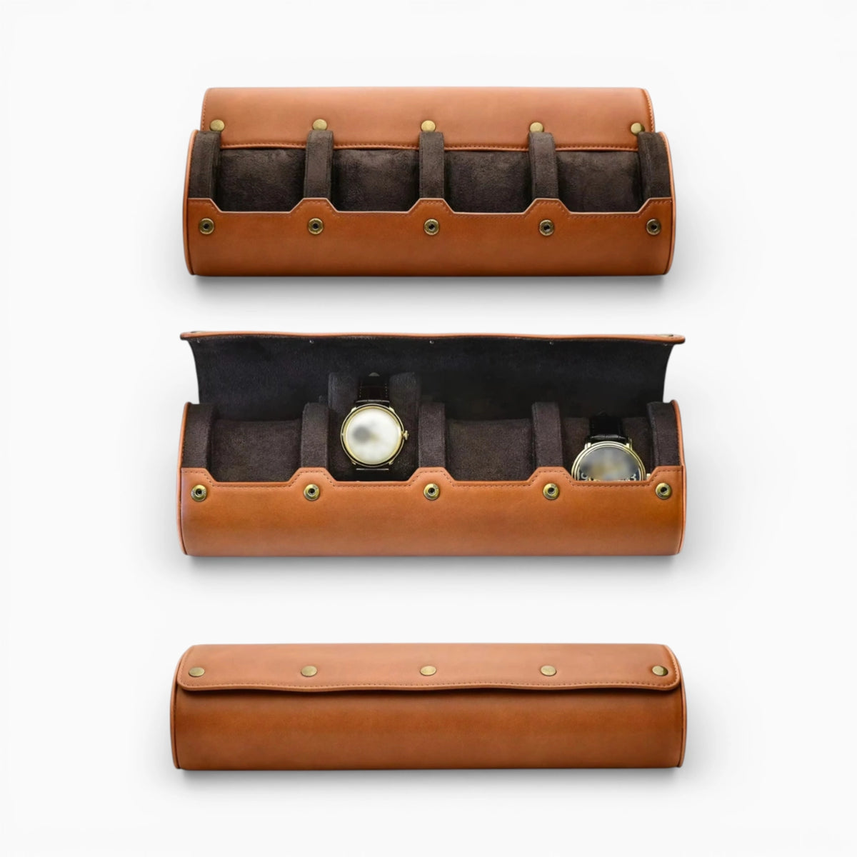 Étui 4 Montres en Cuir Marron