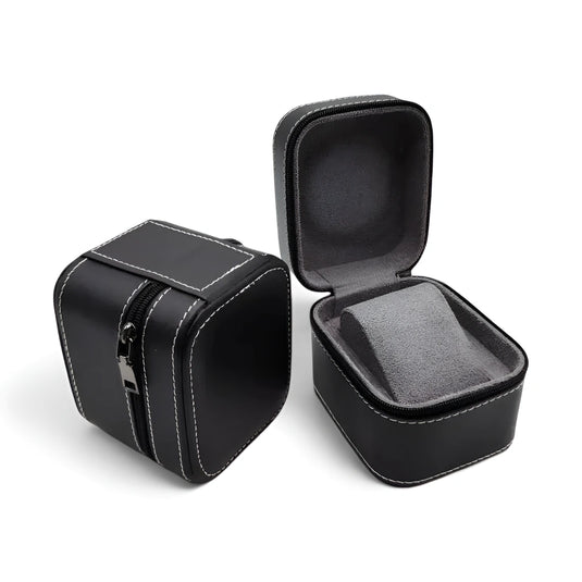 étui montre cuir noir fermeture zippée