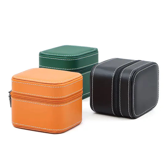 etui montre cuir fermeture zippee vue trois coloris