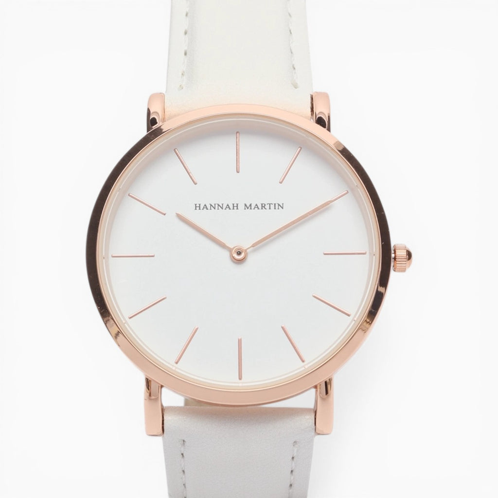 Montre femme bracelet cuir blanc cadran blanc 2