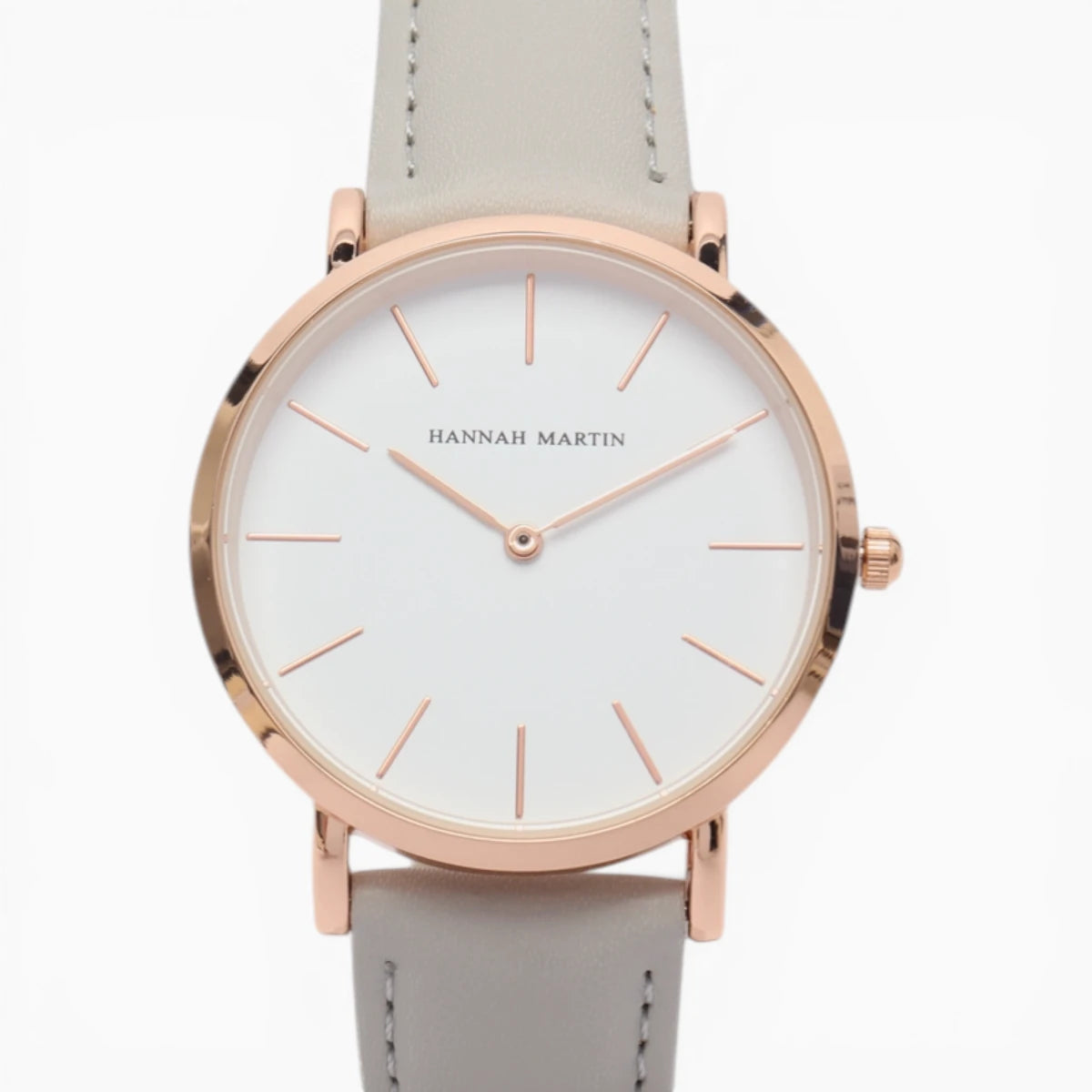 Montre Femme Bracelet Cuir Gris Cadran Blanc 2