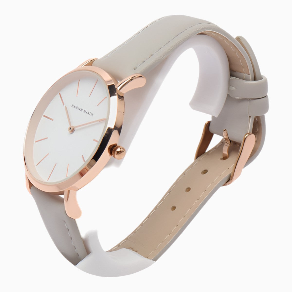 montre femme bracelet cuir gris cadran blanc 3