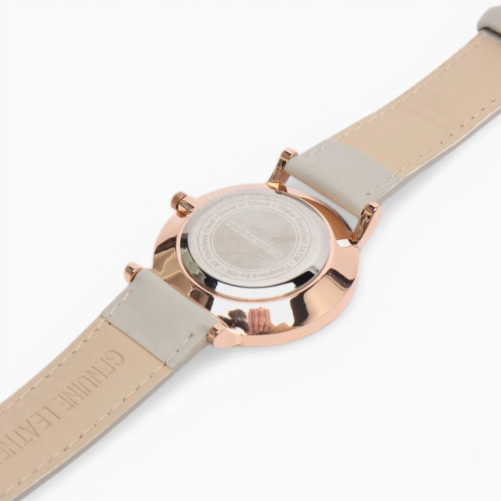 Montre Femme Bracelet Cuir Gris Cadran Blanc 5