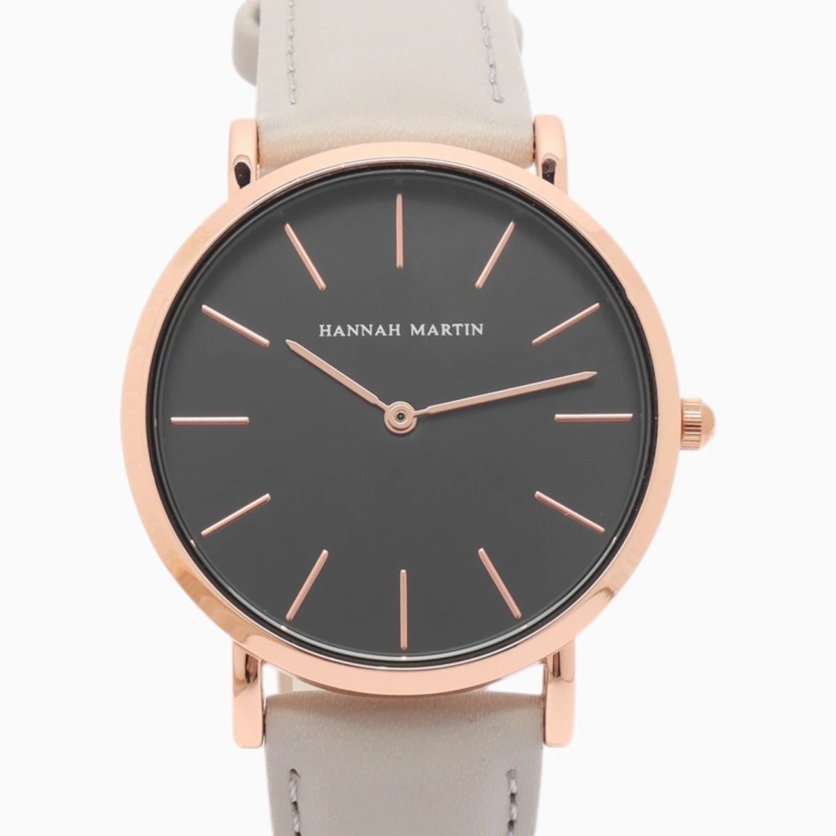 montre femme bracelet cuir gris cadran noir 2